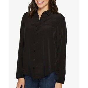 NYDJ Women's Black Button-Down Shirt a full front button closure Sz Small